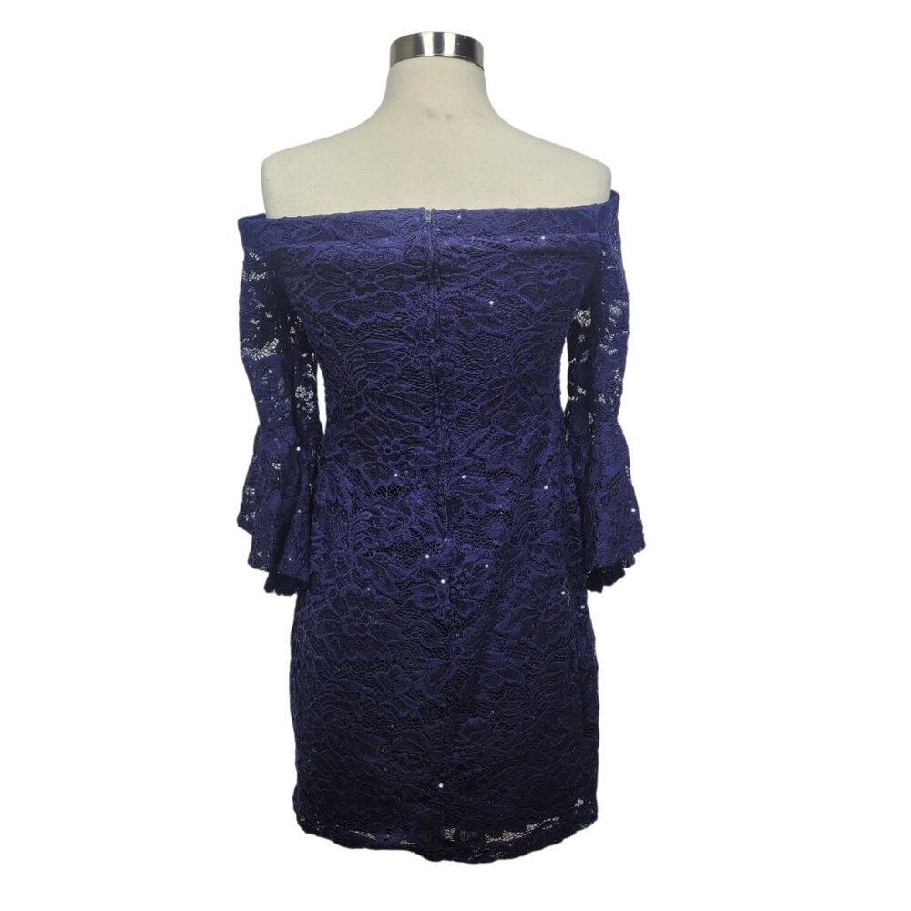 Teeze Me Women’s Blue Lace Off-Shoulder Dress Size 11 Bell Sleeve Cocktail Party - Picture 5 of 8